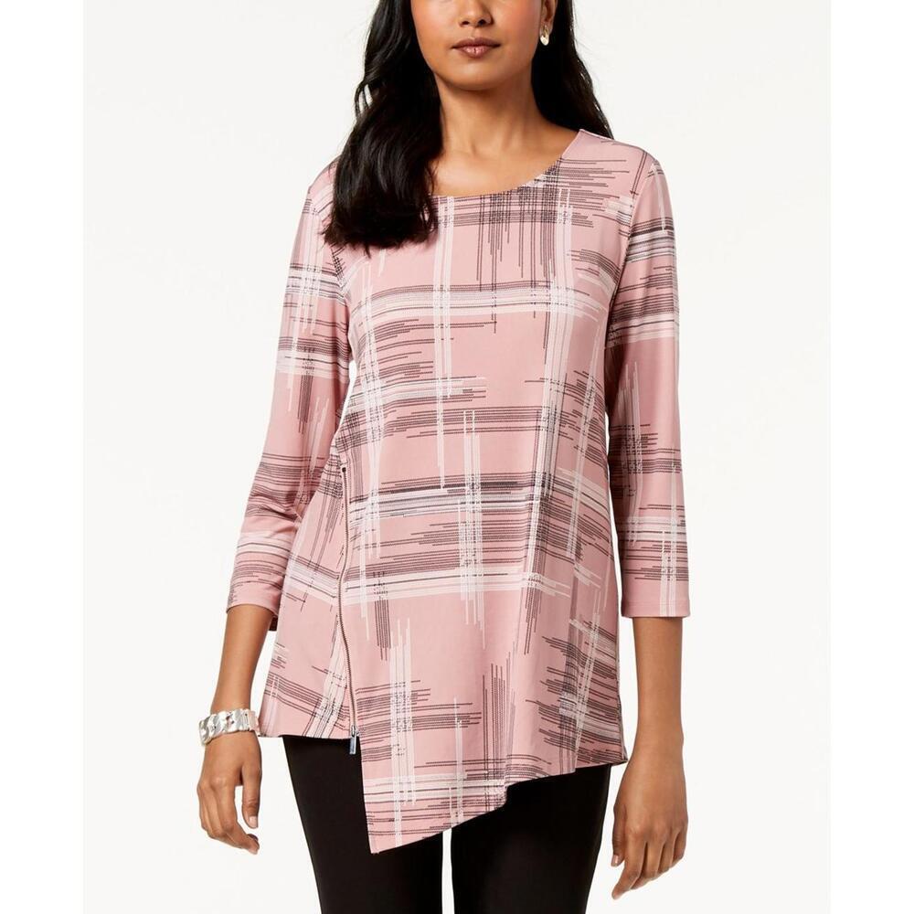 Alfani Womens Printed Asymmetrical Zip Top Size M